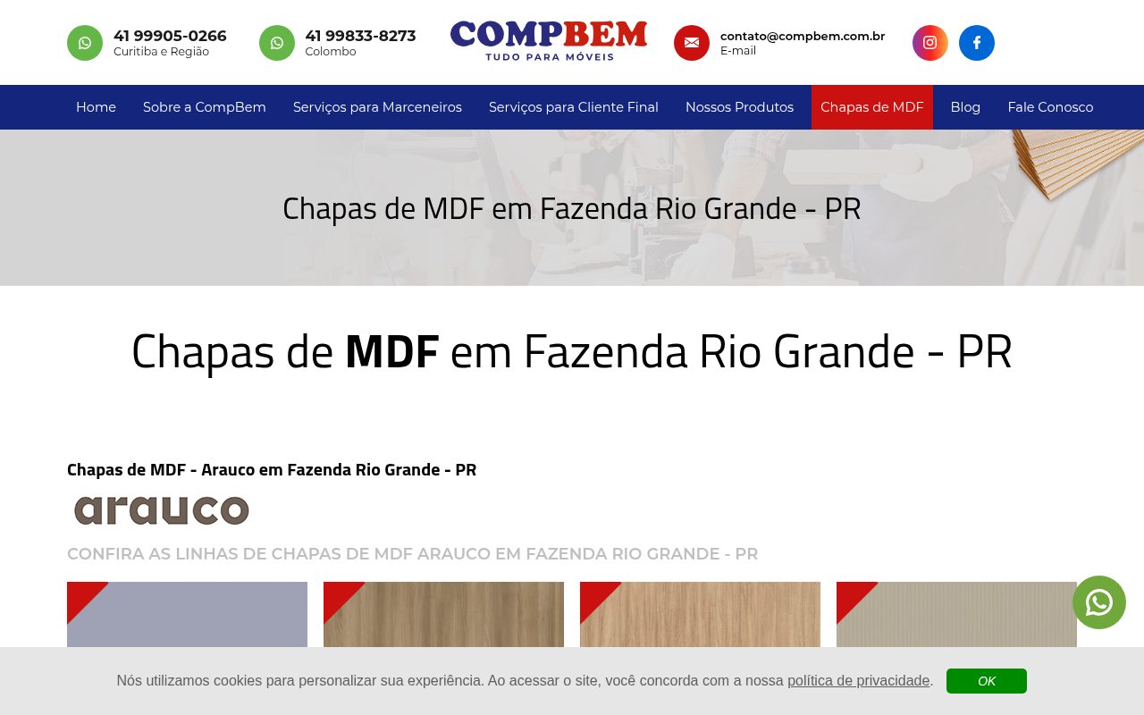 Chapas de MDF em Fazenda Rio Grande